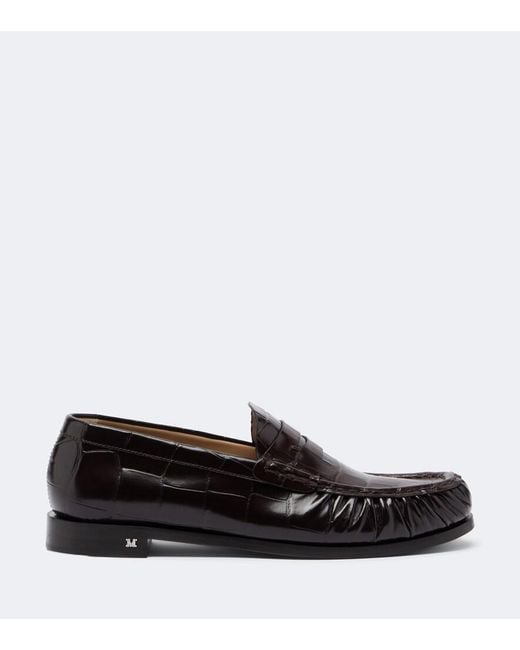 Max Mara Brown Croc-Effect Leather Penny Loafers