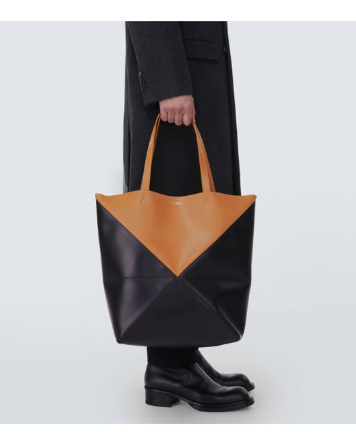 Loewe Black Puzzle Fold Large Leather Tote Bag for men