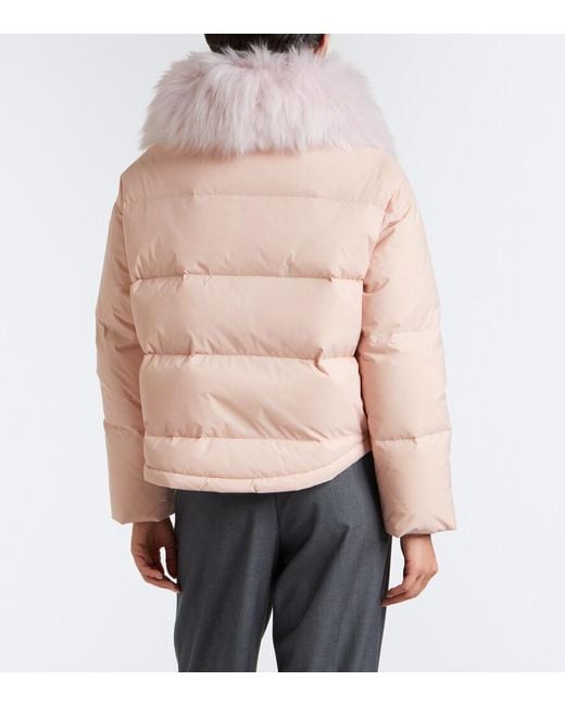 Yves Salomon Pink Doudoune Shearling-Trimmed Down Jacket