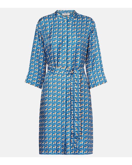Max Mara Blue Bedrucktes Minikleid Aus Seiden-Twill