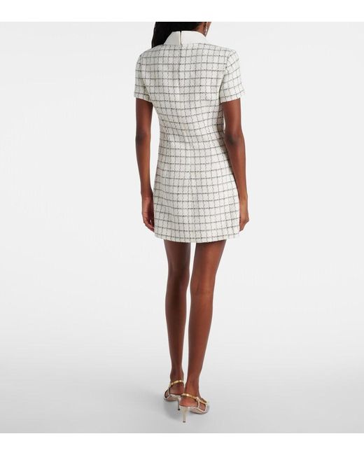Self-Portrait White Checked Boucle Minidress