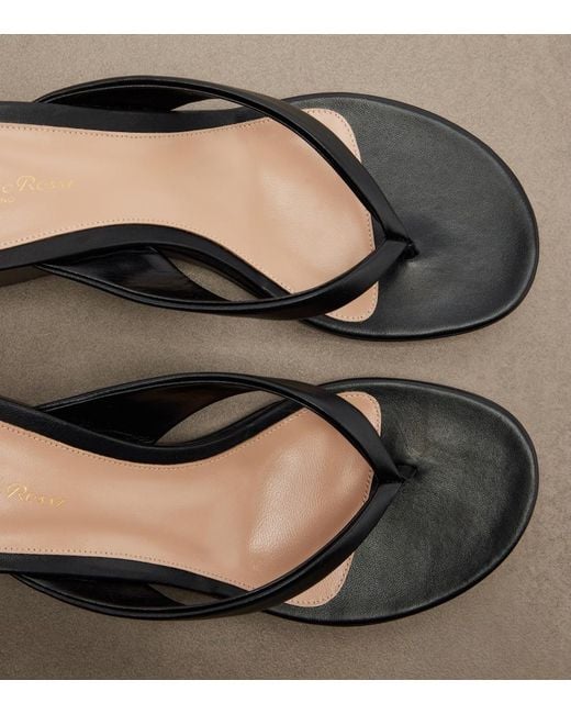 Gianvito Rossi Black Leather Wedge Thong Sandals
