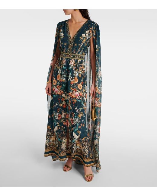 Camilla Blue Verzierte Robe aus Seiden-Crepe