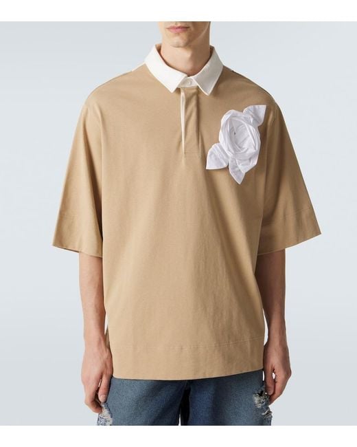 Simone Rocha Natural Floral-Applique Cotton Jersey Polo Shirt for men