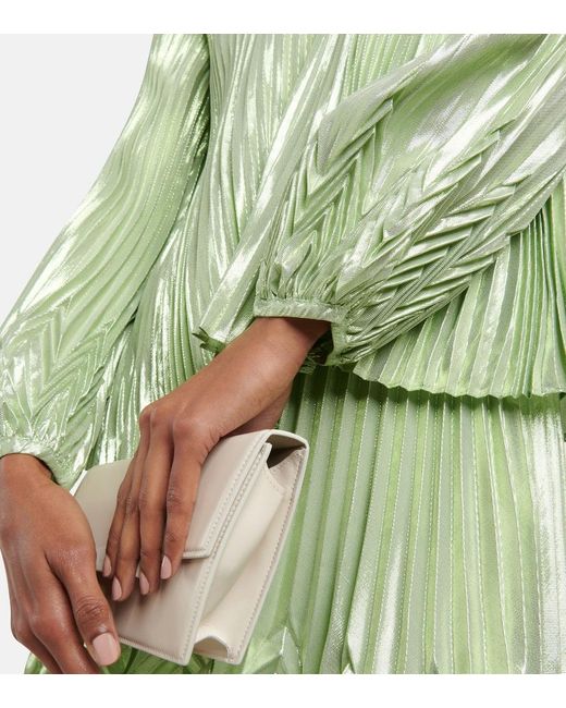 Jonathan Simkhai Green Char Plisse Silk-Blend Blouse