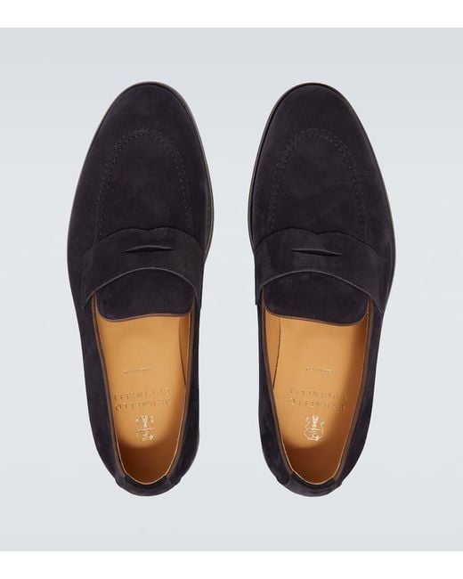 Brunello Cucinelli Blue Suede Penny Loafers for men