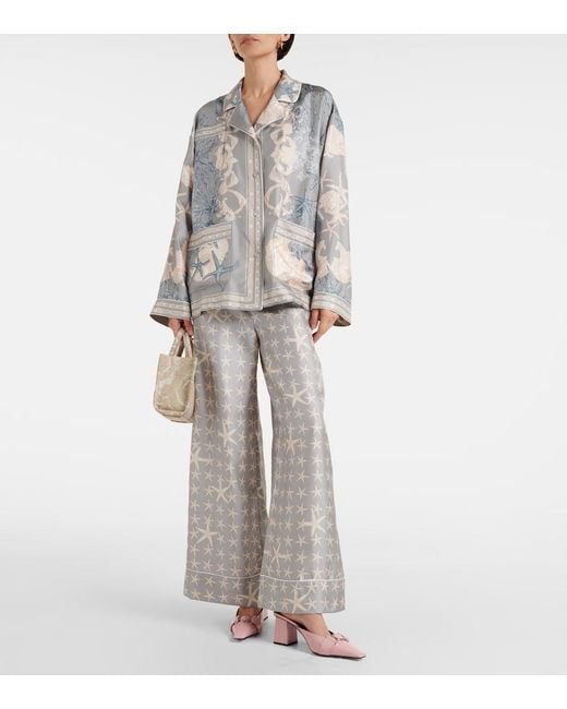 Versace Natural Barocco Sea Silk Oversize Shirt, Brand Size 42 Us