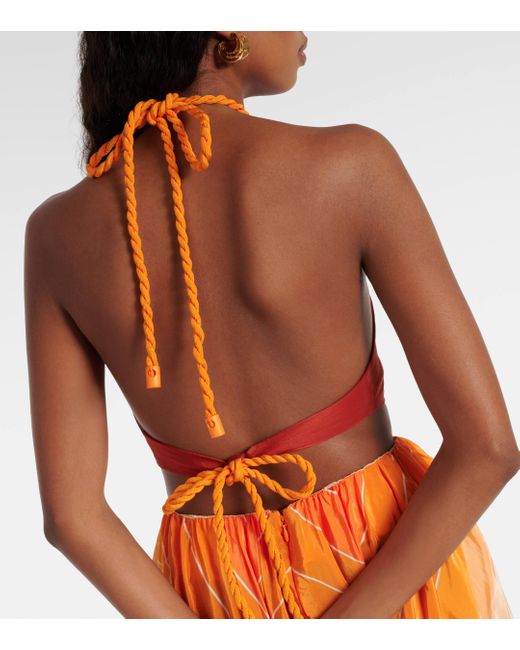Farm Rio Orange Gradient Stripes Cutout Midi Dress