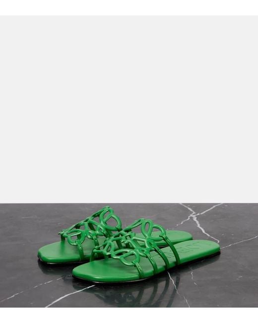 Loewe Green Paula's Ibiza Petal Anagram Pantoletten Aus Leder