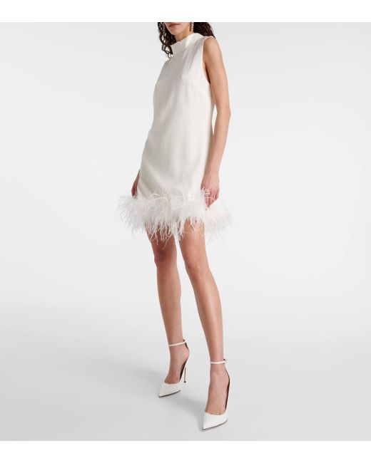 Rixo White Bridal Candice Feather-trimmed Silk Minidress