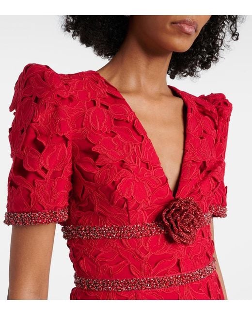 Rebecca Vallance Red Embellished Lace Midi Dress