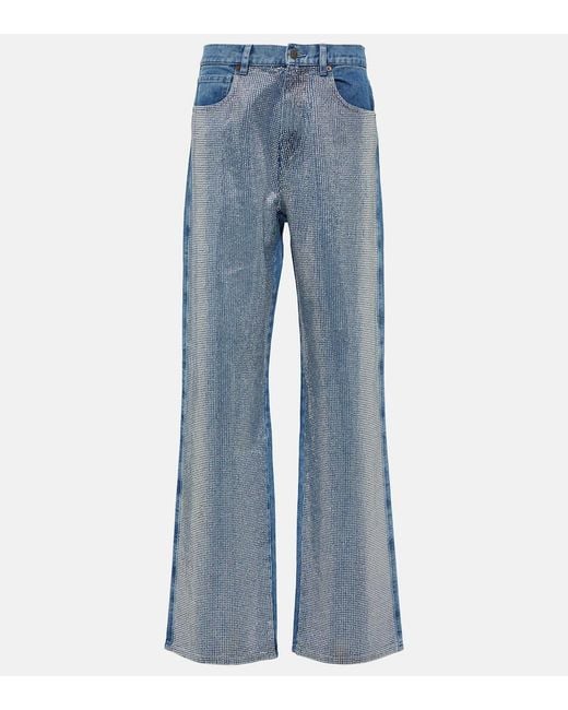 GIUSEPPE DI MORABITO Blue Embellished High-Rise Wide-Leg Jeans