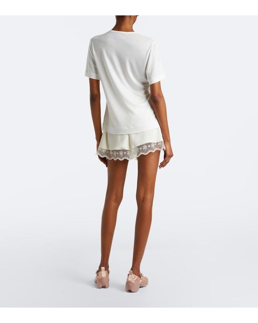 Simone Rocha White Lace-Trimmed Satin Shorts
