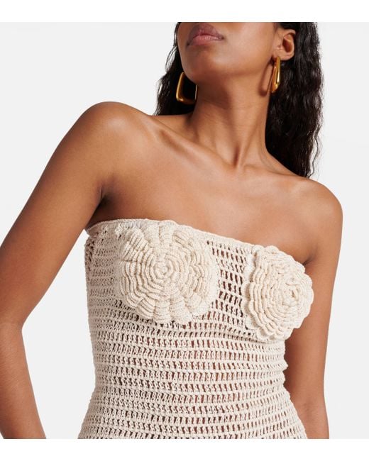 Anna Kosturova Natural Camellia Cotton Crochet Bustier Dress