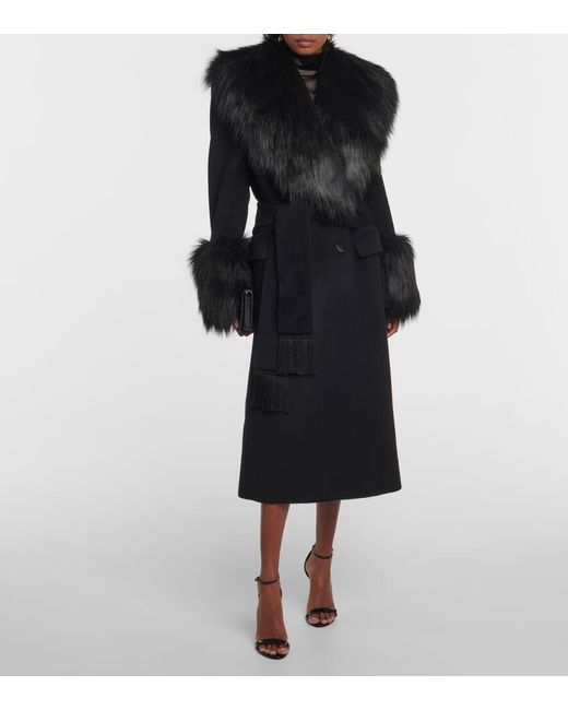 Dolce & Gabbana Black Polyester Fur Trench Coat Jacket main image 1