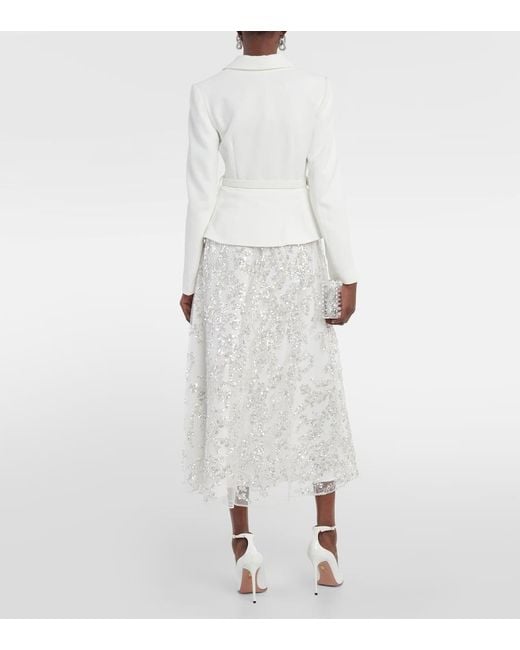 Self-Portrait White Embellished Ribbed-knit Midi Dress