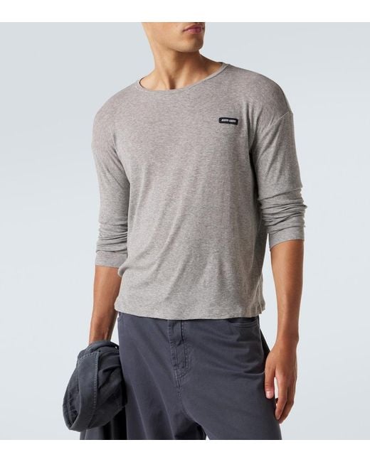Miu Miu Gray Logo Cotton Jersey T-Shirt for men