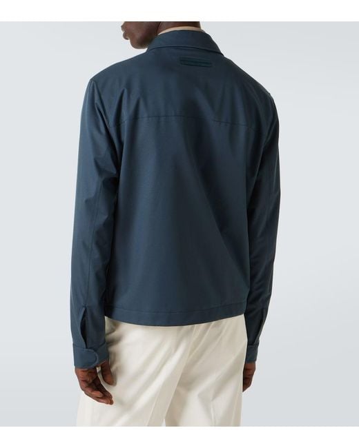 Zegna Blue Leather-Trimmed Blouson for men
