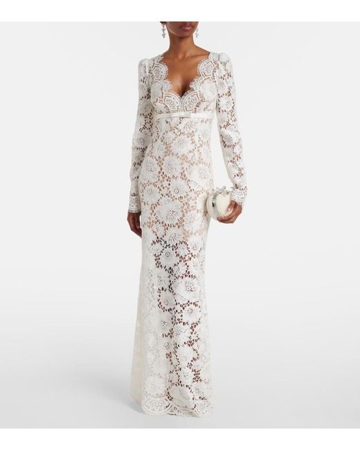 Self-Portrait White Bow-Detail Lace Maxi Dress