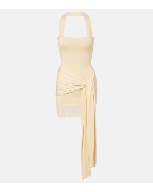 AYA MUSE Natural Lace-Trimmed Halterneck Silk And Cotton Minidress