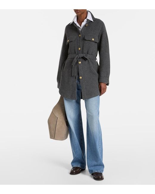 Brunello Cucinelli Gray Wool, Cashmere, And Silk Cardigan
