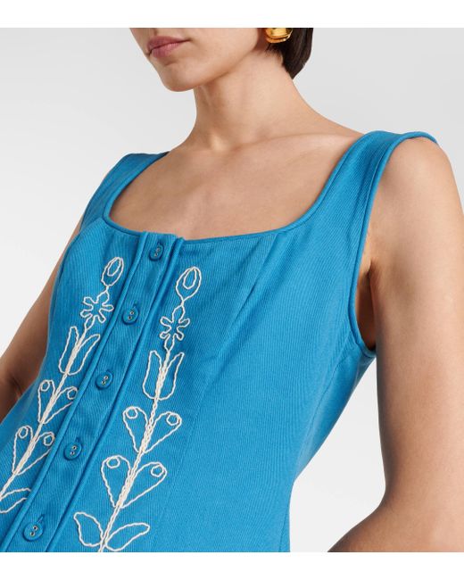 ALÉMAIS Blue Donovan Embroidered Cotton Midi Dress