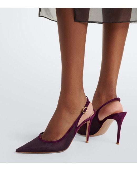 Gianvito Rossi Purple Suede-Trimmed Organza Slingback Pumps