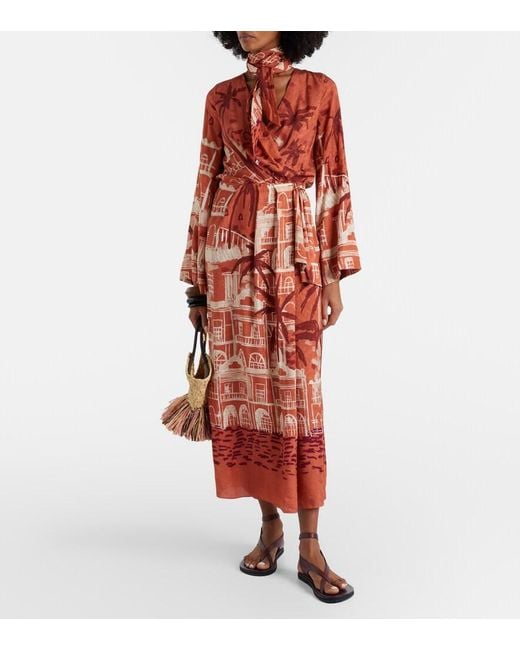 Johanna Ortiz Red Jacquard Midi Dress