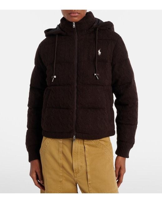 Polo Ralph Lauren Brown Cable-Knit Wool And Cashmere Puffer Jacket