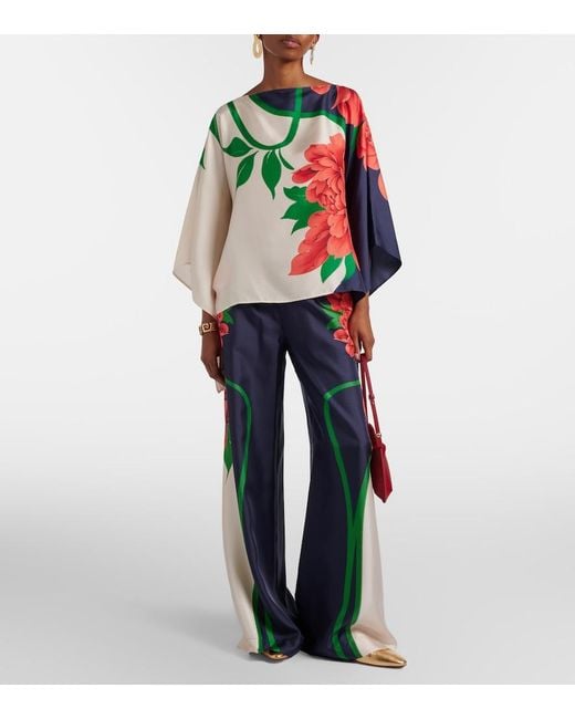 LaDoubleJ Blue Floral Silk Palazzo Pants