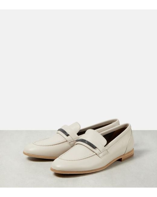 Brunello Cucinelli White Leather Loafers