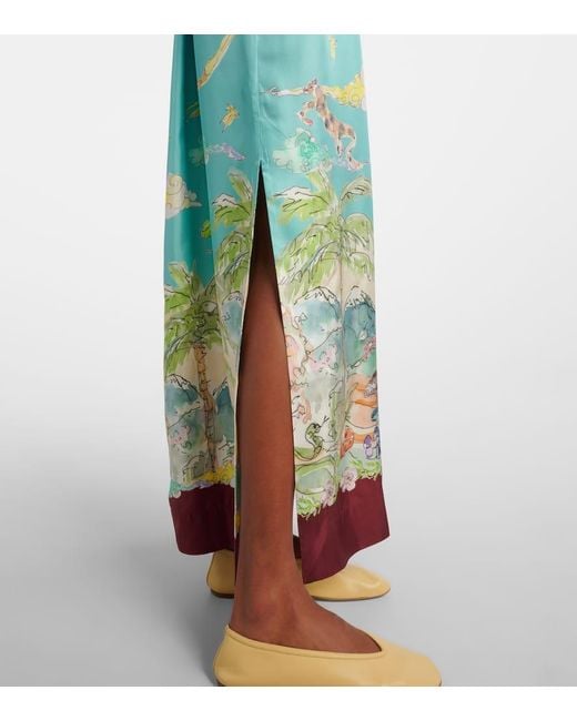 ALÉMAIS Green Bedrucktes Maxikleid Daria Aus Seide