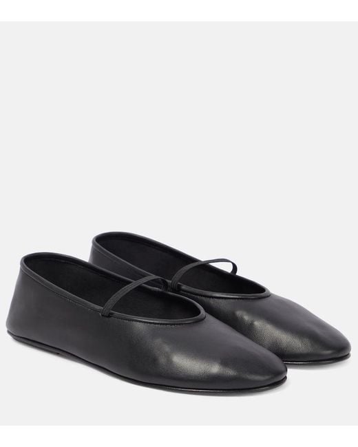 The Row Black Leather Ballet Flats