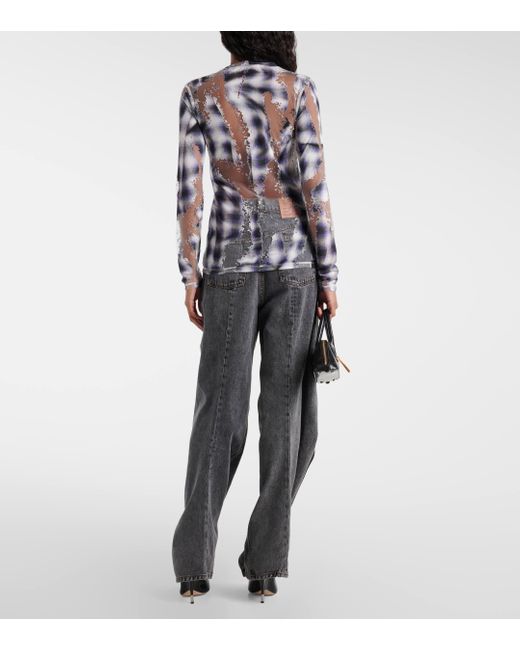 Y. Project Blue Checked Sheer Devore Top