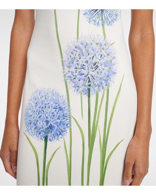 Oscar de la Renta Blue Floral Jersey Cocktail Dress