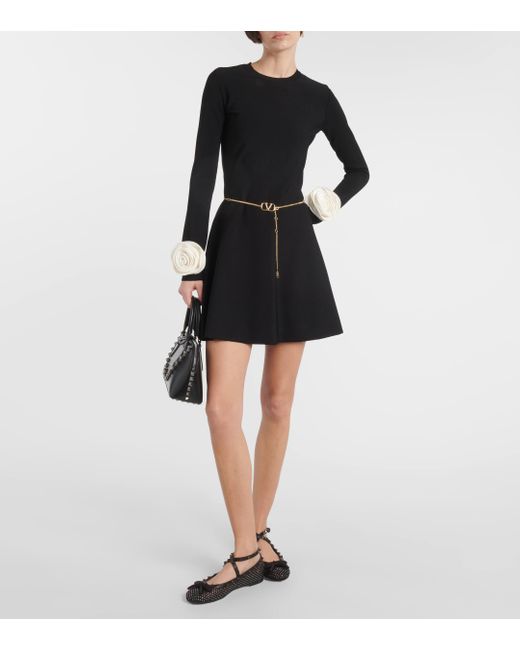 Valentino Black Floral-applique Minidress