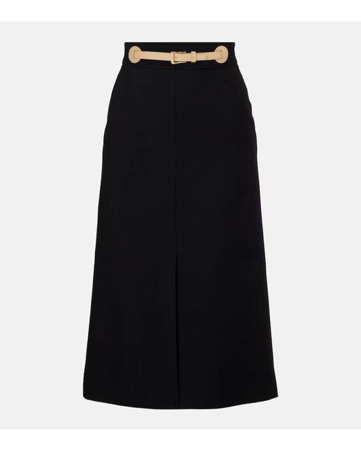 Valentino Black Belted Wool And Silk Midi Skirt
