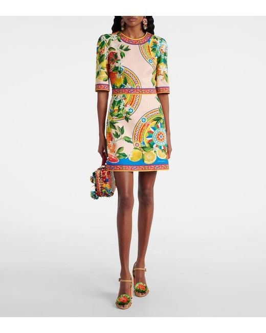 Dolce & Gabbana Green Printed Cotton-Blend Minidress