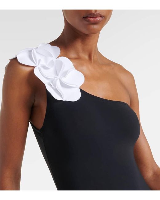 Karla Colletto Black Tess Floral-applique Swimsuit
