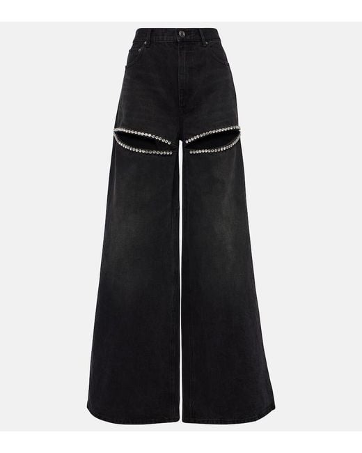 Area Black Crystal-embellished High-rise Wide-leg Jeans
