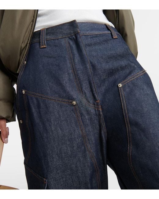 Jeans cargo a gamba larga e vita alta di Loewe in Blue