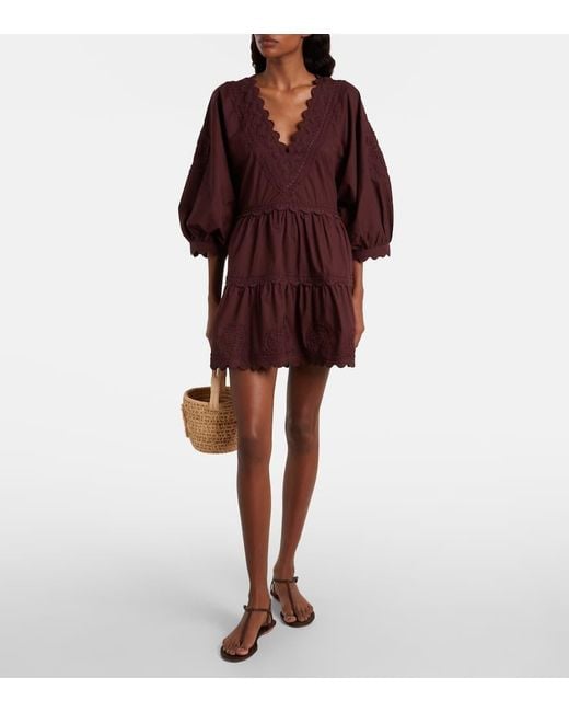 Juliet Dunn Red Scalloped Cotton Poplin Minidress