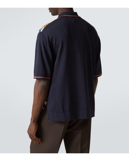 Dolce & Gabbana Blue Printed Silk And Cotton Bowling Shirt for men