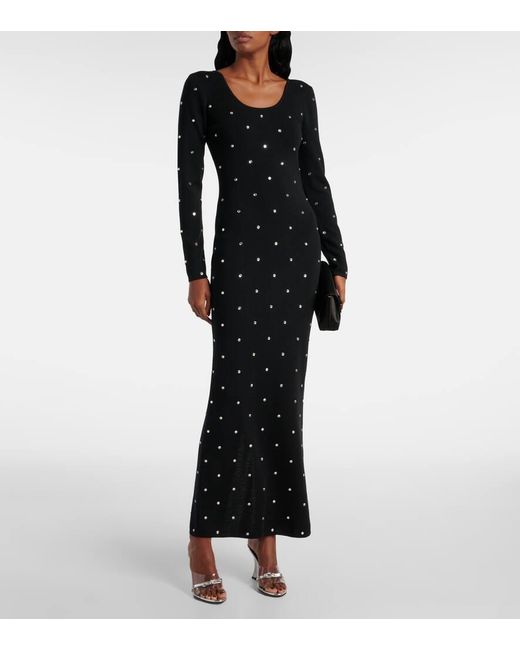 Versace Black Crystal-Embellished Virgin Wool Midi Dress