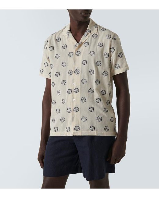 Orlebar Brown White Marne Cotton-Blend Jacquard Bowling Shirt for men