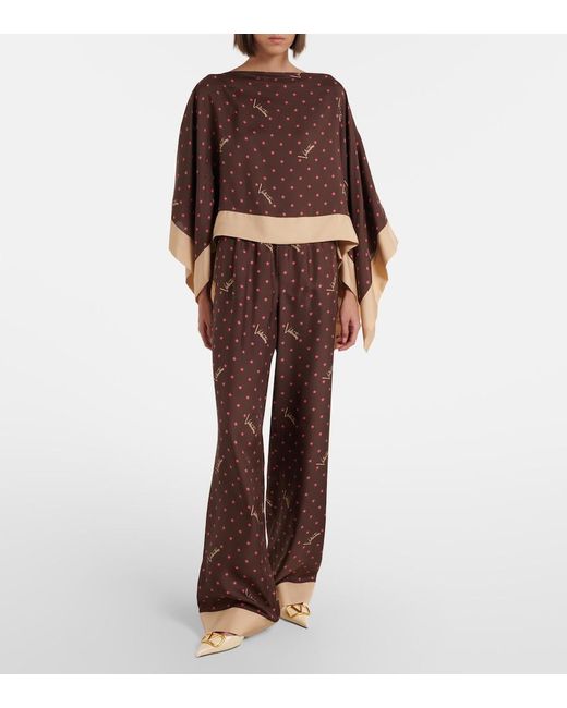 Valentino Brown Printed Silk Twill Top