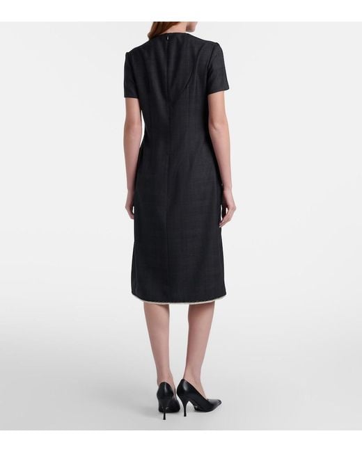 Prada Black Checked Virgin Wool Midi Dress