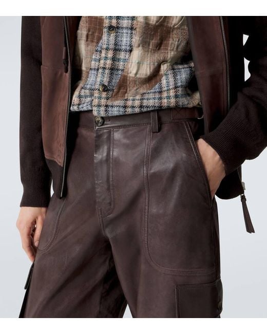 Loewe Brown Leather Cargo Pants for men