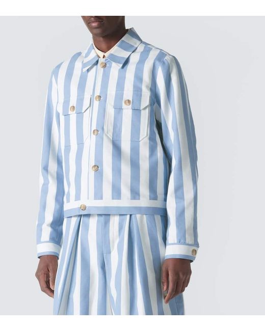 King & Tuckfield Blue Striped Cotton Jacket for men
