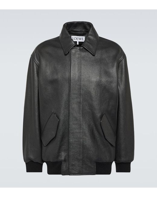 Loewe Black Leather Bomber Jacket for men